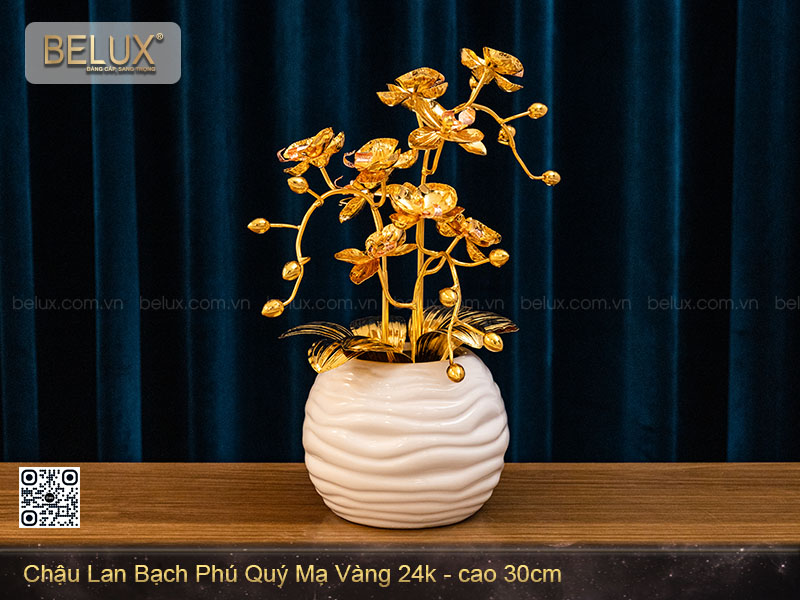 Chậu Lan Bạch Phú Quý mạ vàng 24k cao 30cm&nbsp;